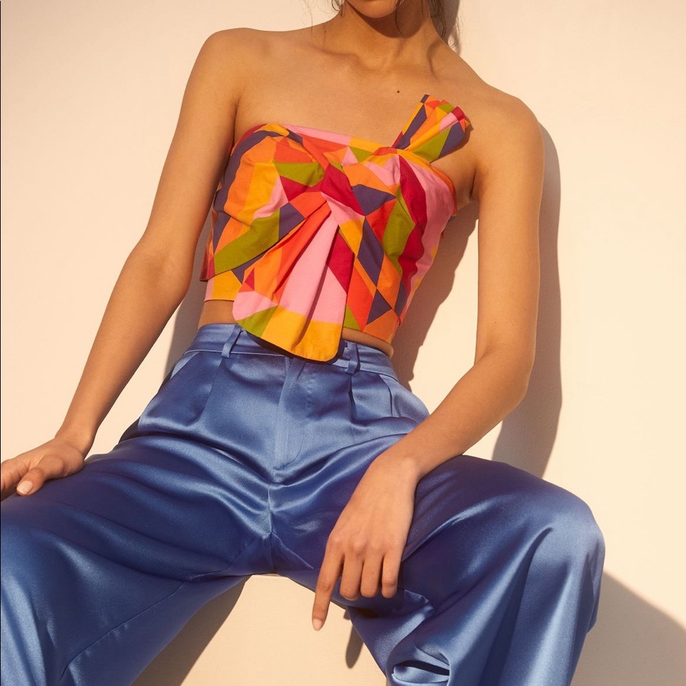 Farm Rio x Anthropologie crop strapless blouse. NWT. XS